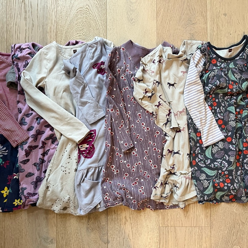 Tea Collection Bundle of SEVEN Girls Long Sleeve Dresses - Purple, Grey